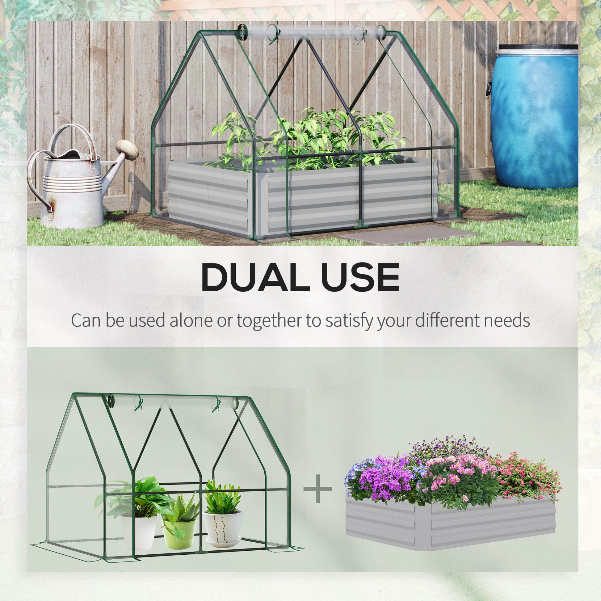 Outsunny 4' X 3' Galvanized Raised Garden Bed With Mini Pvc Greenhouse Cover, Outdoor Metal Planter Box With 2 Roll Up Windows For Growing Flowers, Fruits, Vegetables And Herbs, Clear Clear Pvc