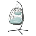 Egg Chair With Stand Indoor Outdoor Swing Chair Patio Wicker Hanging Egg Chair Hanging Basket Chair With Stand For Bedroom Living Room Balcony Gray Steel