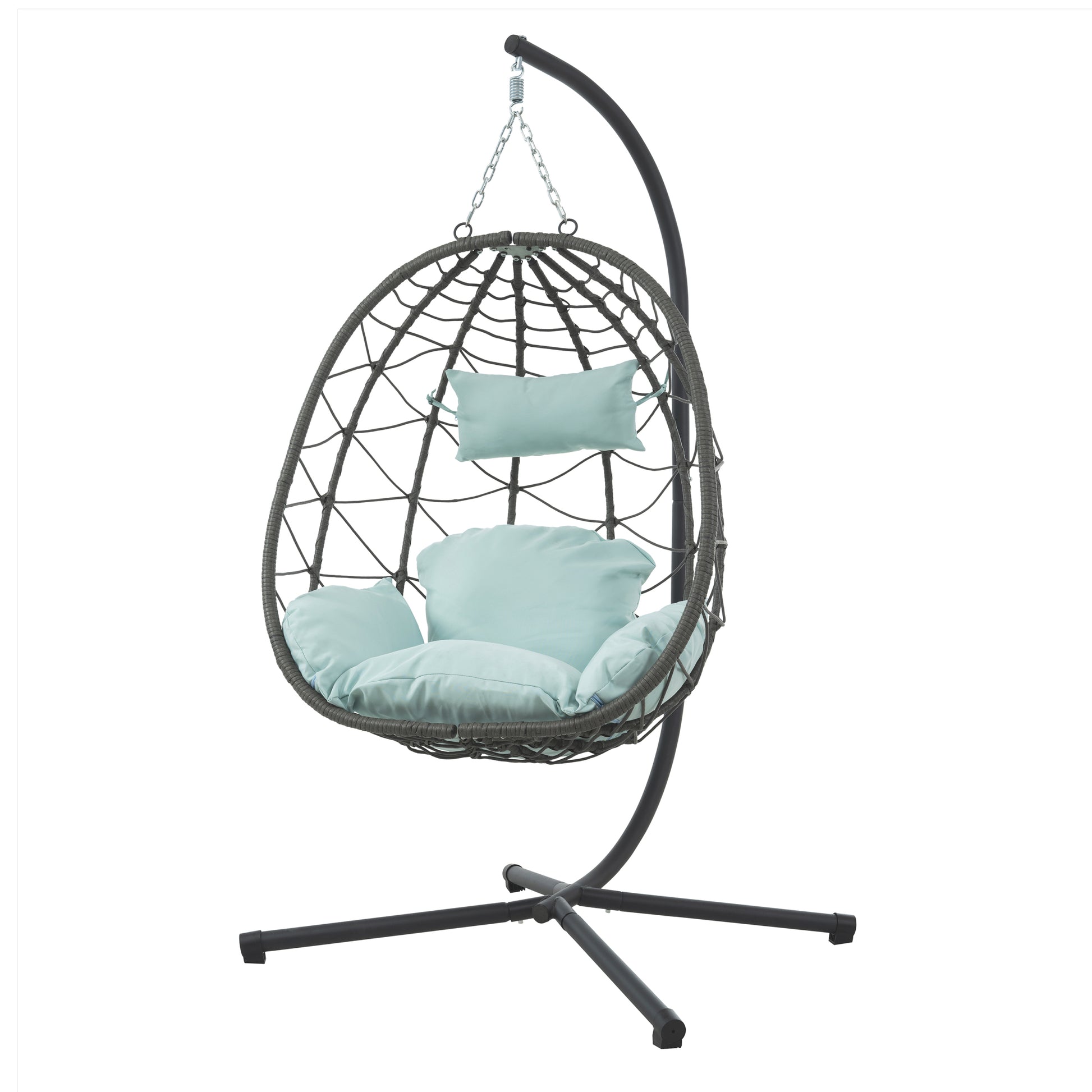 Egg Chair With Stand Indoor Outdoor Swing Chair Patio Wicker Hanging Egg Chair Hanging Basket Chair With Stand For Bedroom Living Room Balcony Gray Steel