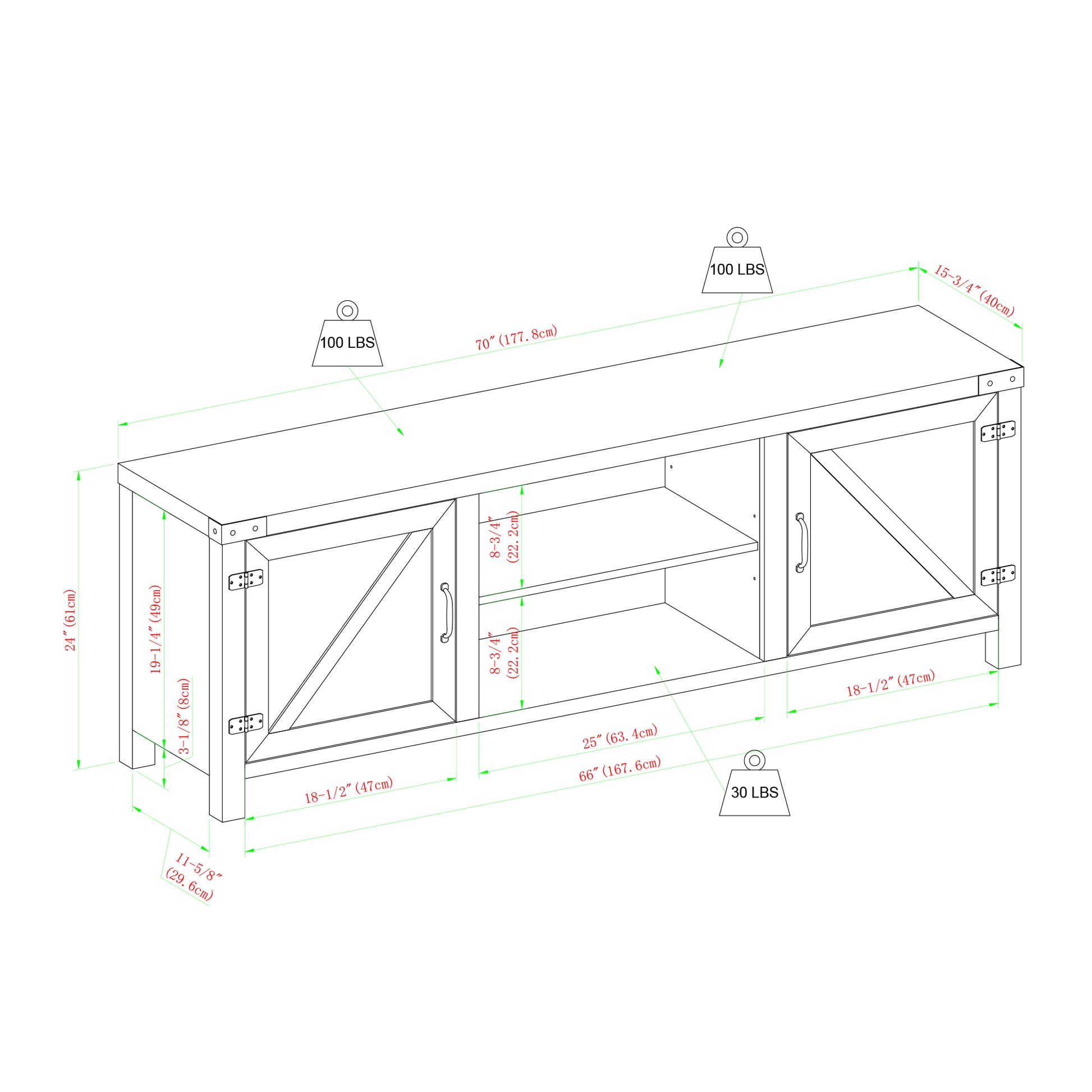 Rustic Farmhouse Double Barn Door 70" Tv Stand For 80" Tvs With Center Shelves Stone Grey Stone Gray Mdf