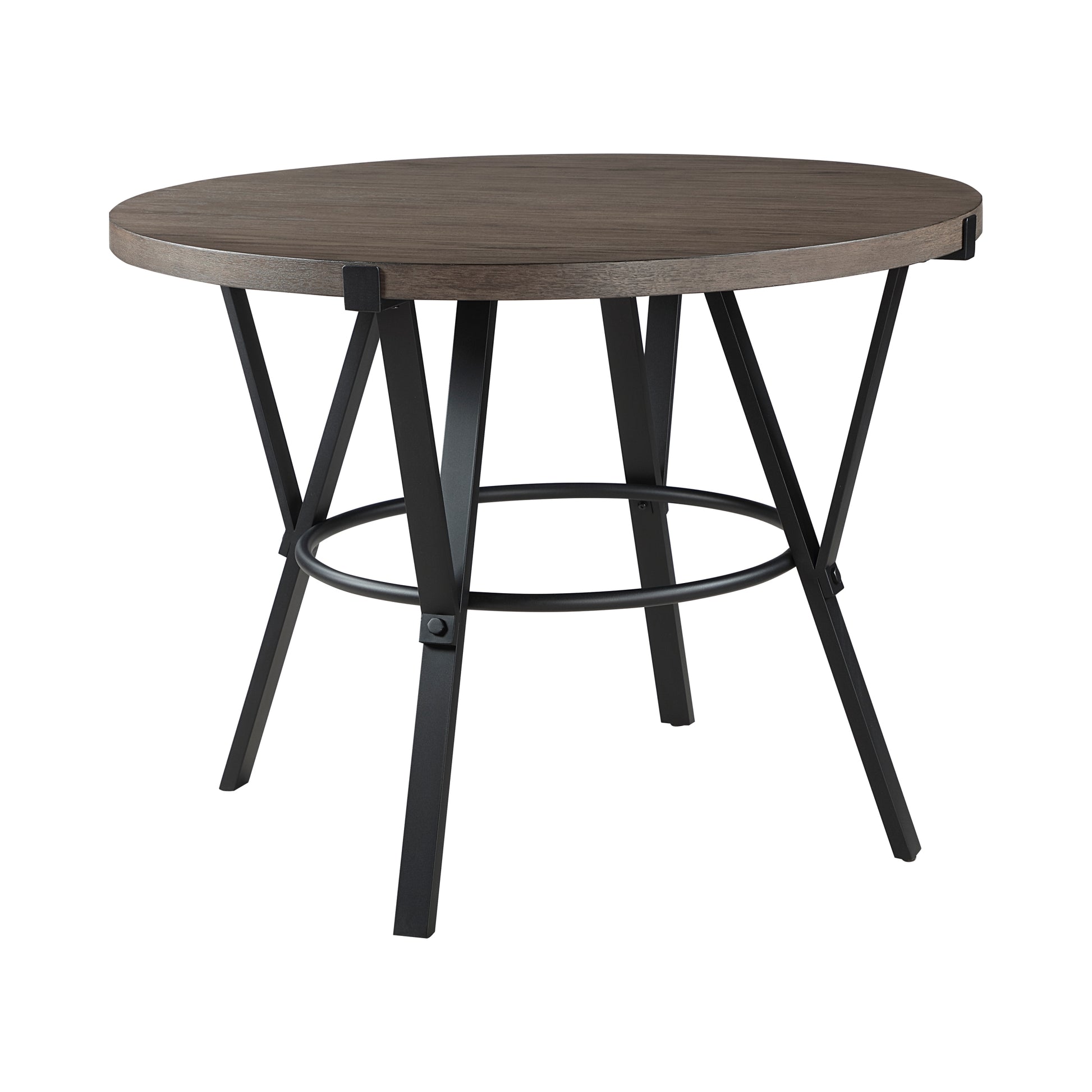 Brown Wood Finish Round Counter Height Table 1Pc Black Metal Frame Rustic Style Dining Kitchen Furniture Black Brown Dining Room Rustic Round Metal