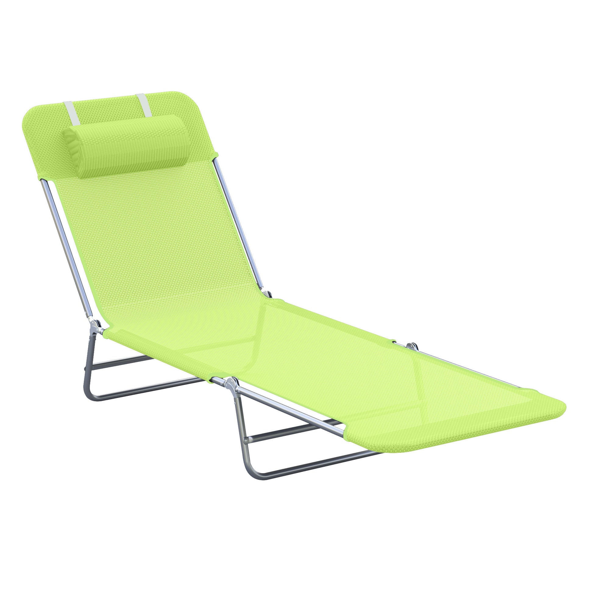 Outsunny Folding Chaise Lounge Pool Chairs, Outdoor Sun Tanning Chairs With Pillow, Reclining Back, Steel Frame &Mesh For Beach, Yard, Patio, Green Green Steel