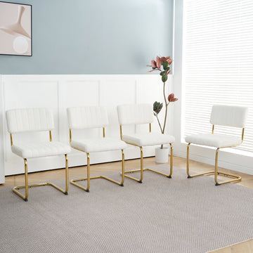 Modern Simple Light Luxury Dining White Chair Home Bedroom Stool Back Dressing Chair Student Desk Chair Gold Metal Legs Set Of 4 Metal White Teddy