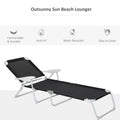 Outsunny Folding Chaise Lounge, Outdoor Sun Tanning Chair, 4 Position Reclining Back, Armrests, Metal Frame And Mesh Fabric For Beach, Yard, Patio, Black Black Metal