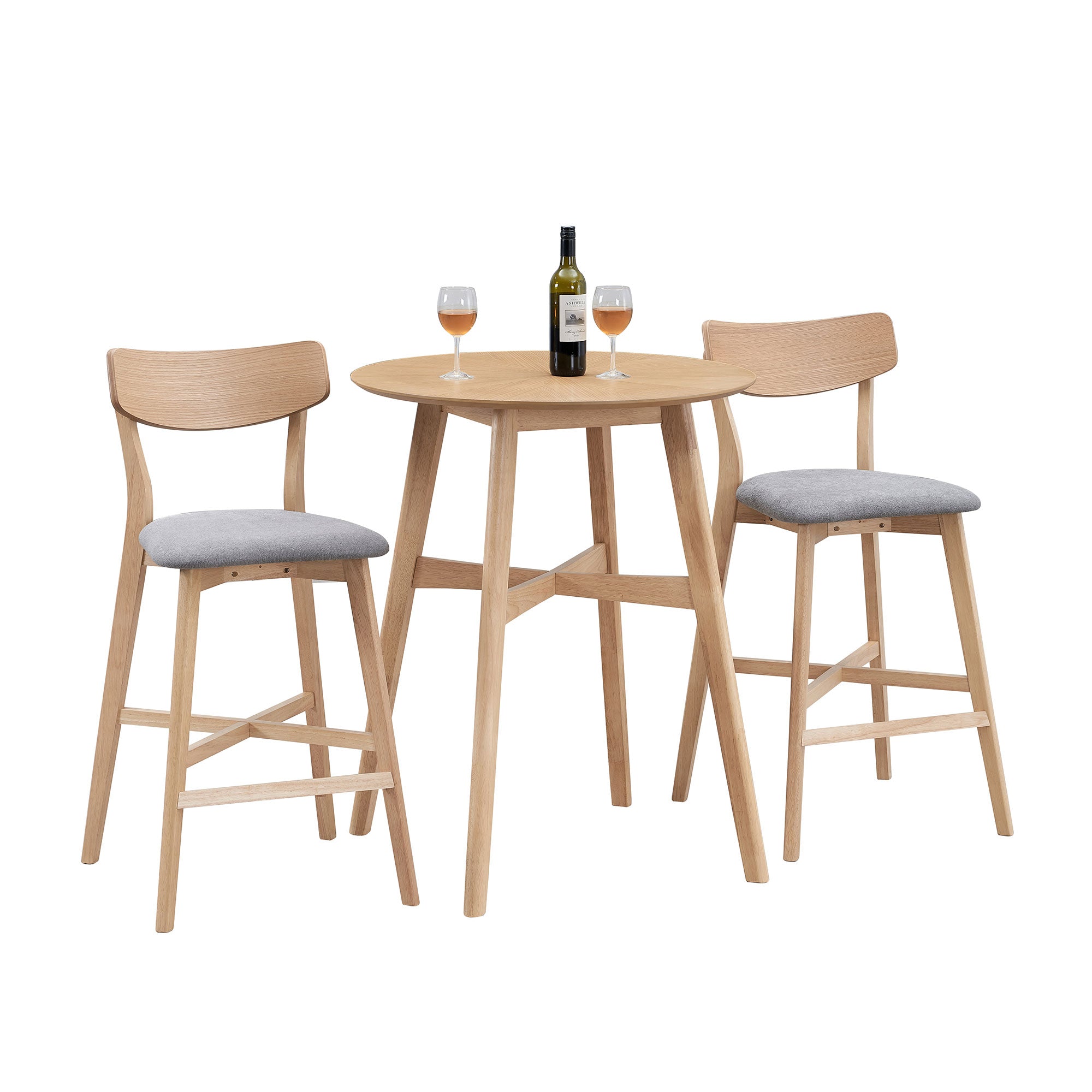 3 Pieces Bar Table Set,Modern Round Counter Height Pub Table, Wooden High Top With Bar Stools Pub Dining Set For Kitchen,Restaurant,Cocktail Bar,Oak Oak Solid Wood Mdf