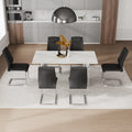 Table And Chair Set, Modern And Minimalist Dining Table. Imitation Marble Glass Sticker Desktop, Stainless Steel Legs, Stable And Beautiful. Comfortable Pu Seats. Dt 69 Silver Glass