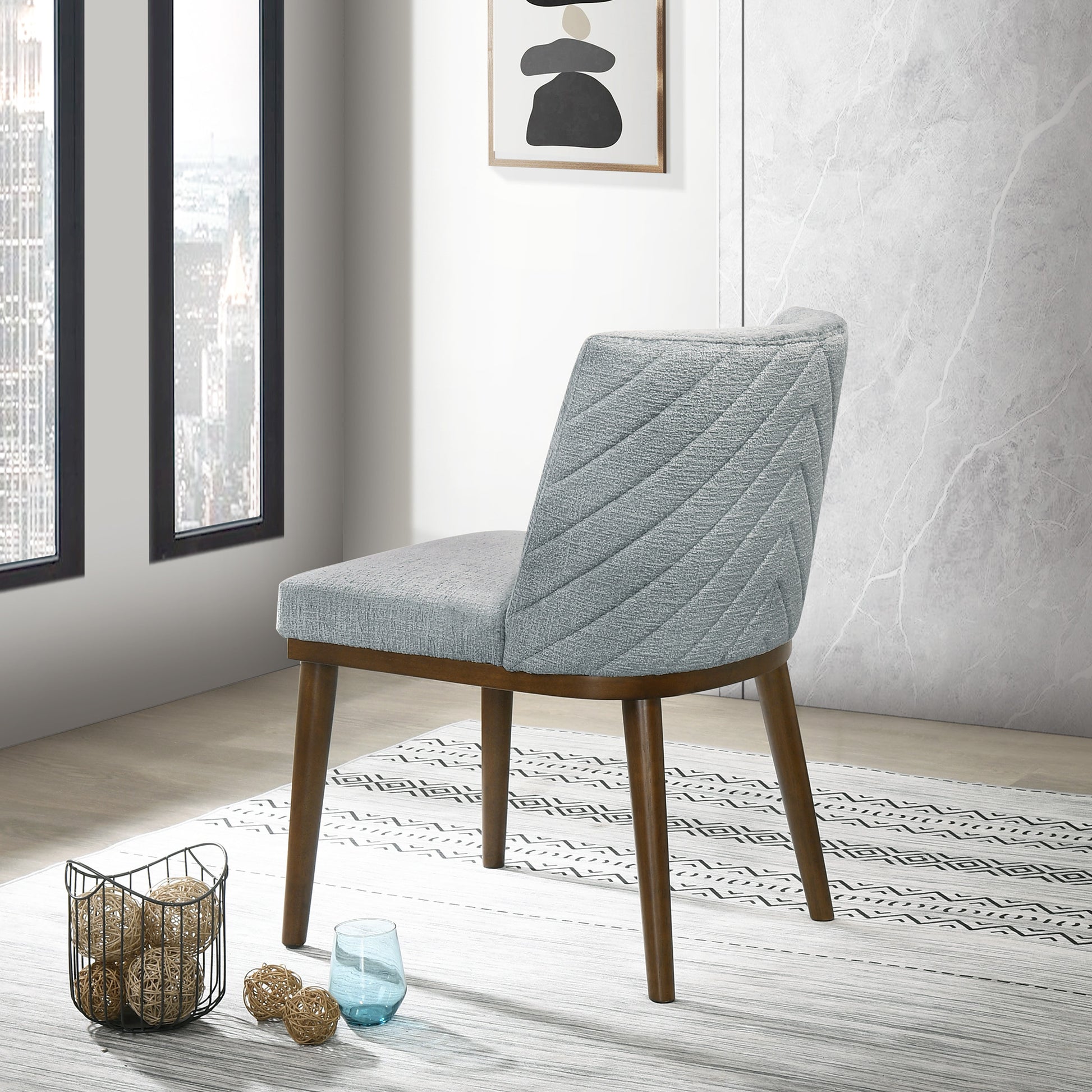 Daley Grey Fabric Dining Chair Set Of 2 Solid Gray,Wood Brown Dining Room Foam Wipe Clean Mid Century Modern Dining Chairs Set Of 2 Foam Fabric,Solid Wood