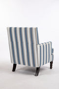 Upholstered Accent Chair, Vintage Armchair With Blue And White Striped Linen Fabric And Trim For Living Room Blue Cotton