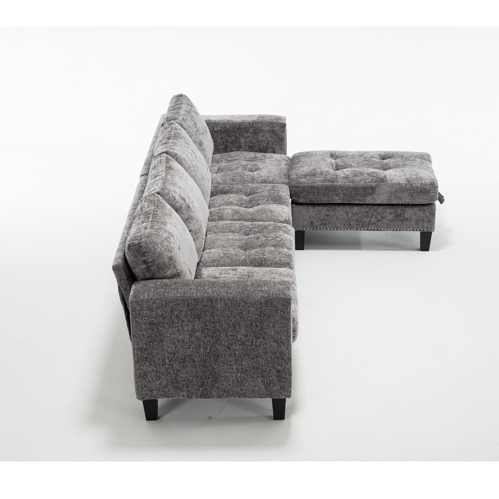 Arrived 5 Seat Modular Sofa,With Storage Ottoman, Convertible Sectional Sofa, L Shaped Couchreversible Chaise ,Riveted Sofa,Chenille, Gray Gray Polyester Wood Primary Living Space Medium Soft Cushion Back Modern Square Arms Foam Metal & Wood 5 Seat