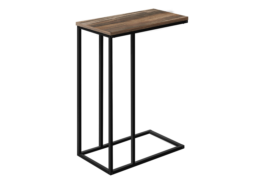 Accent Table, C Shaped, End, Side, Snack, Living Room, Bedroom, Brown Laminate, Black Metal, Contemporary, Modern Brown Particle Board