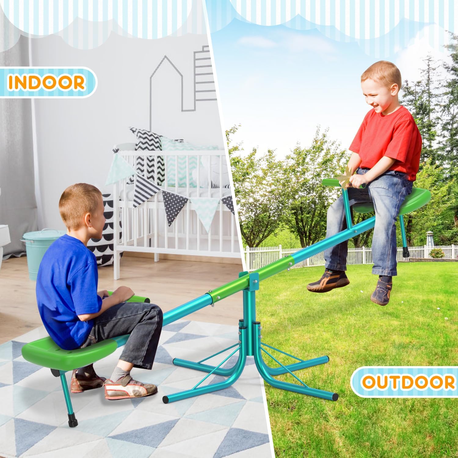 Garden Kids Playground Seesaw Steel Outdoor Seesaw 360 Degree Rotation Seesaw Playground Equipment Antique Blue 200 Lbs & Over Modern 5 To 8 Years Metal Indoor & Outdoor Use