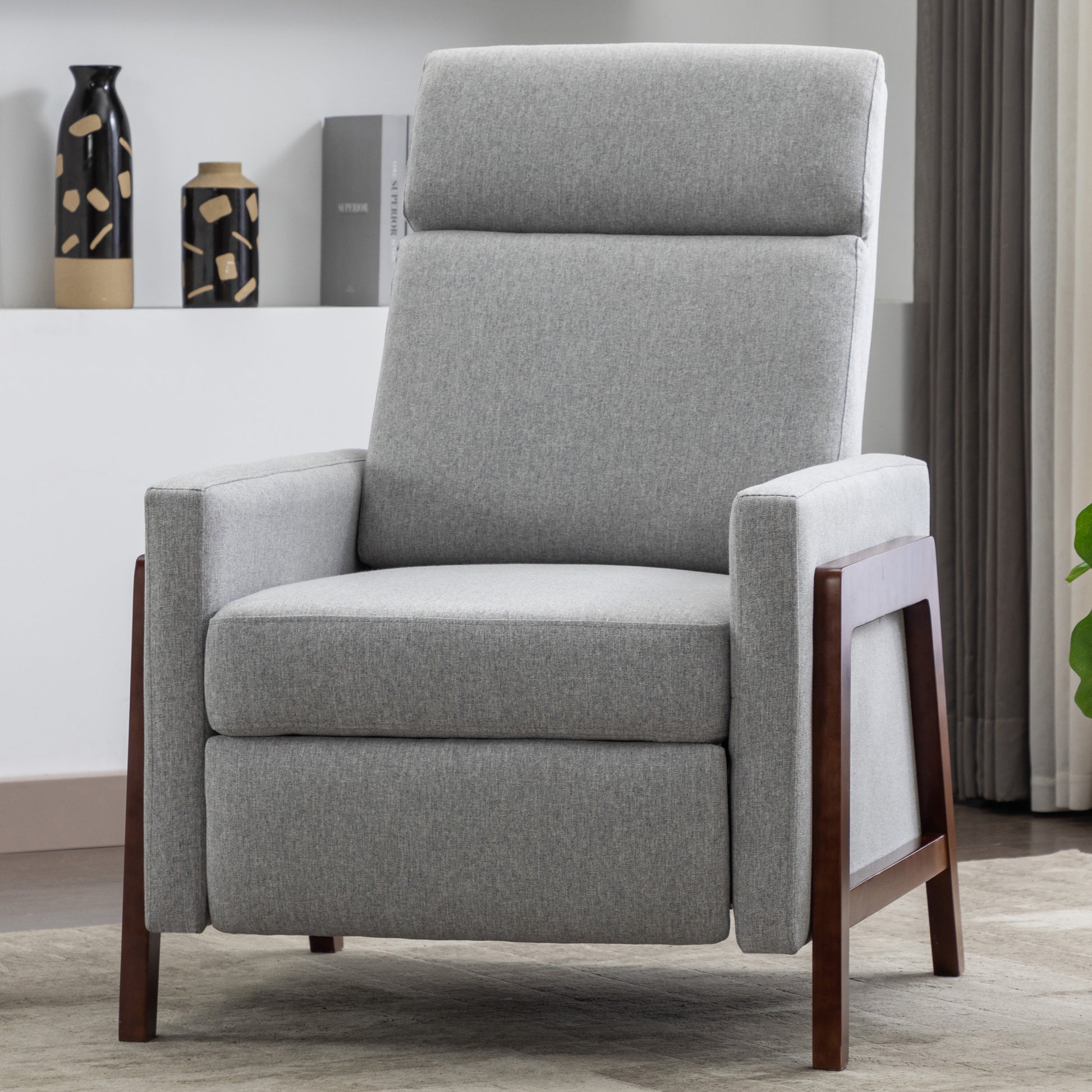 Set Of Two Wood Framed Upholstered Recliner Chair Adjustable Home Theater Seating With Thick Seat Cushion And Backrest Modern Living Room Recliners,Gray Gray Linen