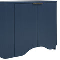 Vertical Stripes And Wavy Design Of A Four Door Cabinet Cabinet Suitable For Hallway, Entryway, Living Room 3 4 Spaces Navy Blue Artsy Mdf