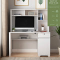 Computer Desk With Hutch & Bookshelf,Wood Executive Desk Teens Student Desk Writing Laptop Home Office Desk With Drawers,3 Ac Outlets And 2 Usb Charging Ports,Study Laptop Table For Home White White Mdf