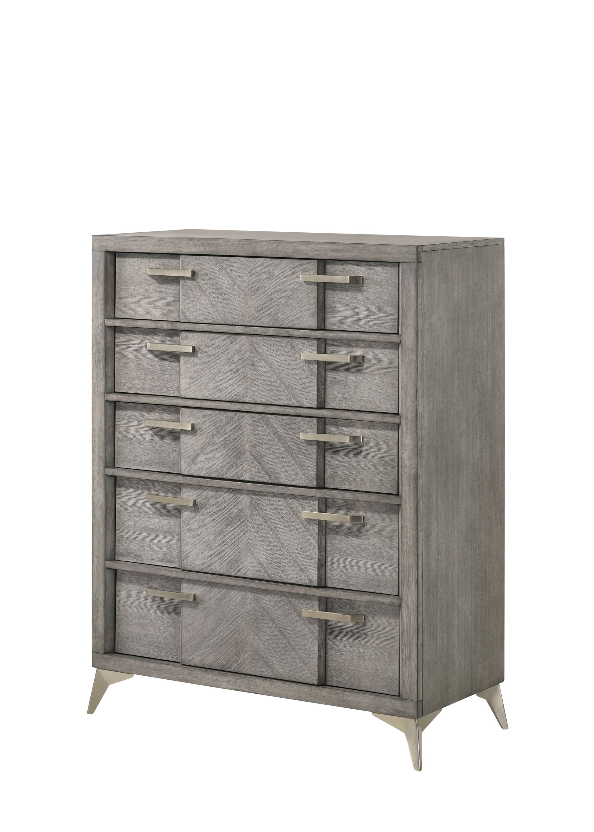 5 Drawer Chest In Gray Book Matched Veneers Gray Solid Wood Mdf