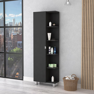 Urano Mirror Linen Cabinet, Four Interior Shelves, Five External Shelves Black Black 1 5 Bathroom Freestanding Modern Particle Board Particle Board