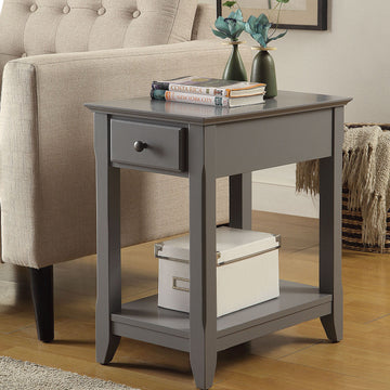 Grey Accent Table With Bottom Shelf Grey Primary Living Space Drawers Rectangular Solid Wood Mdf