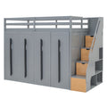 Modern Loft Bed With Two Tone Storage Stairs And Pull Out Wardrobes, Gray Twin Gray Solid Wood Mdf