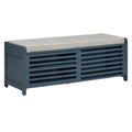 Distressed Shutter Storage Bench With Acacia Veneer For Retro Charm For Living Room, Entryway Navy Navy Mdf