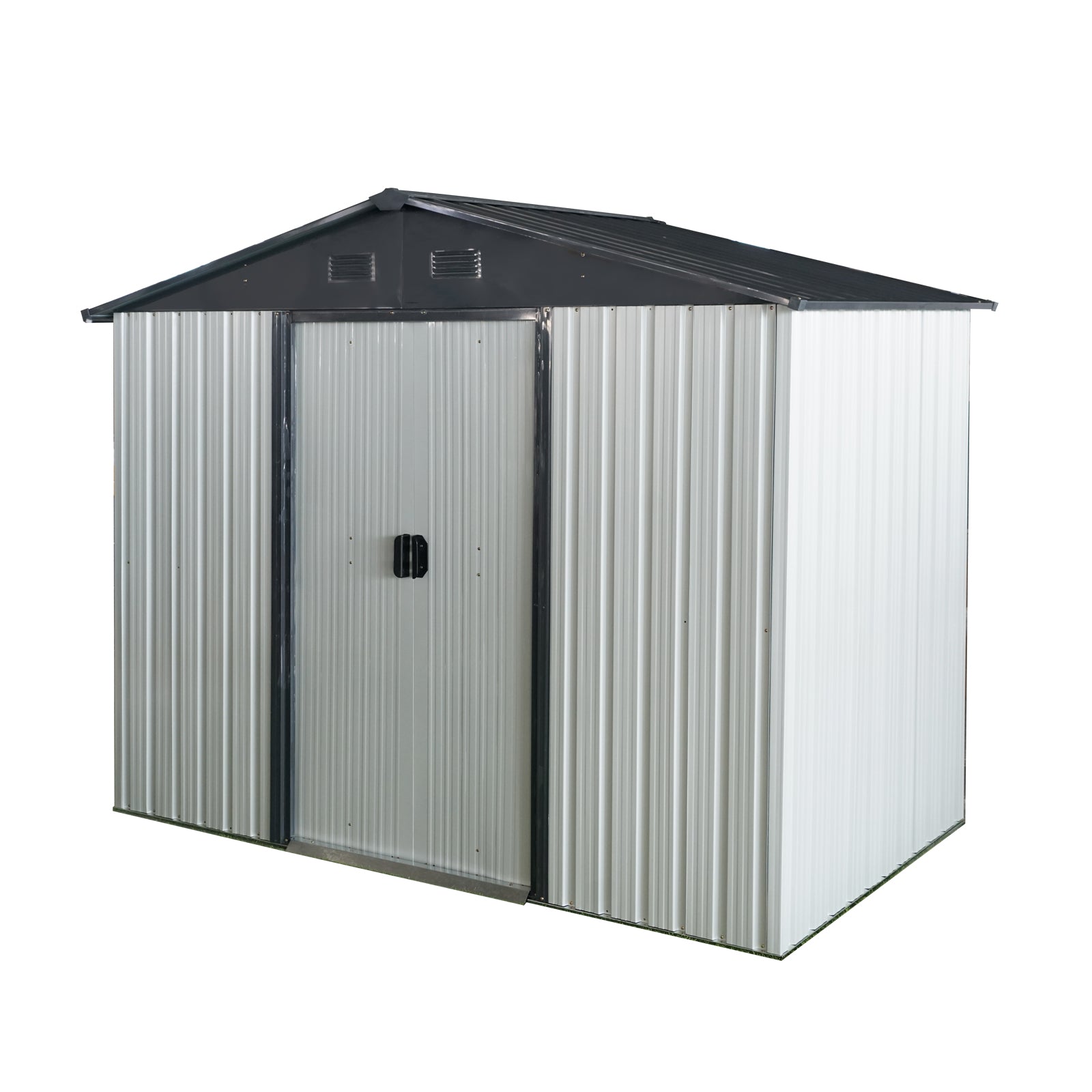 8Ft X 4Ft Outdoor Metal Storage Shed With Sliding Door And Foundation For Backyard, Patio, Lawn White And Black White Black Metal