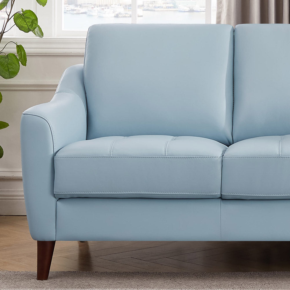 Ersa Leather Sofa Blue Memory Foam Genuine Leather 3 Seat