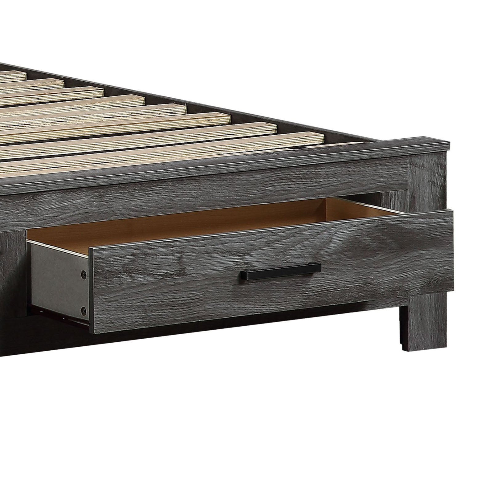 Rustic Grey Oak Queen Panel Bed With Storage Box Spring Required Queen Gray Wood Gray Wood