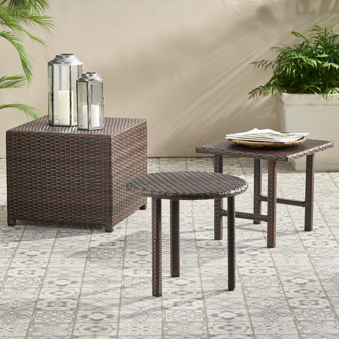 Lido 3Pc Table Set - Brown Multi Rattan