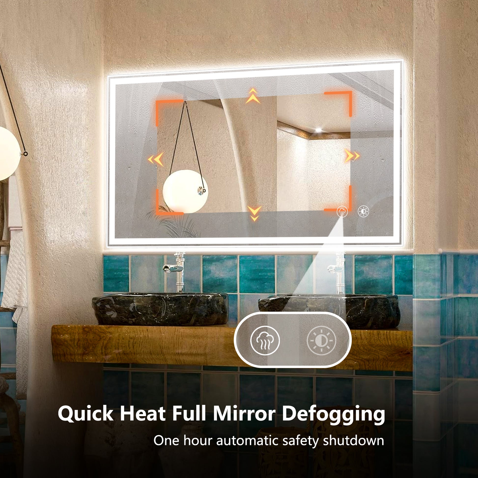 48"X28"Dimmable Led Bathroom Mirror Wall Mounted Anti Fog Waterproof Vanity Mirror White Black Aluminium,Tempered Glass