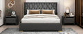 Queen Size Upholstered Platform Bed With Metal Strips, Black Queen Black Pu