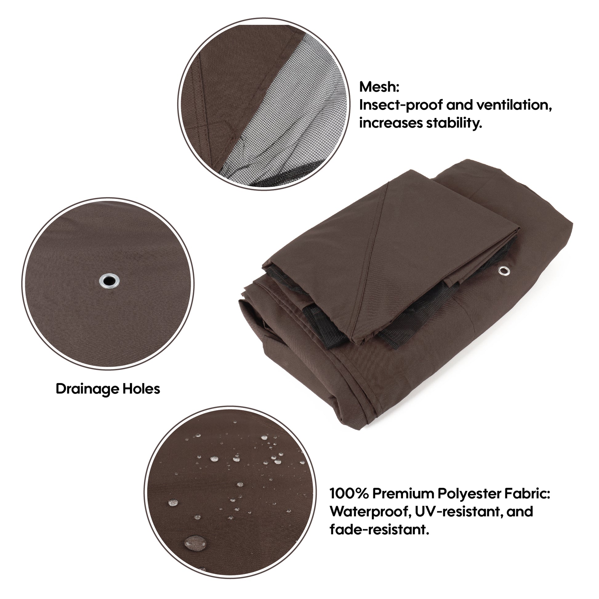 13X10 Ft Patio Double Roof Gazebo Replacement Canopy Top Fabric,Brown Brown Polyester