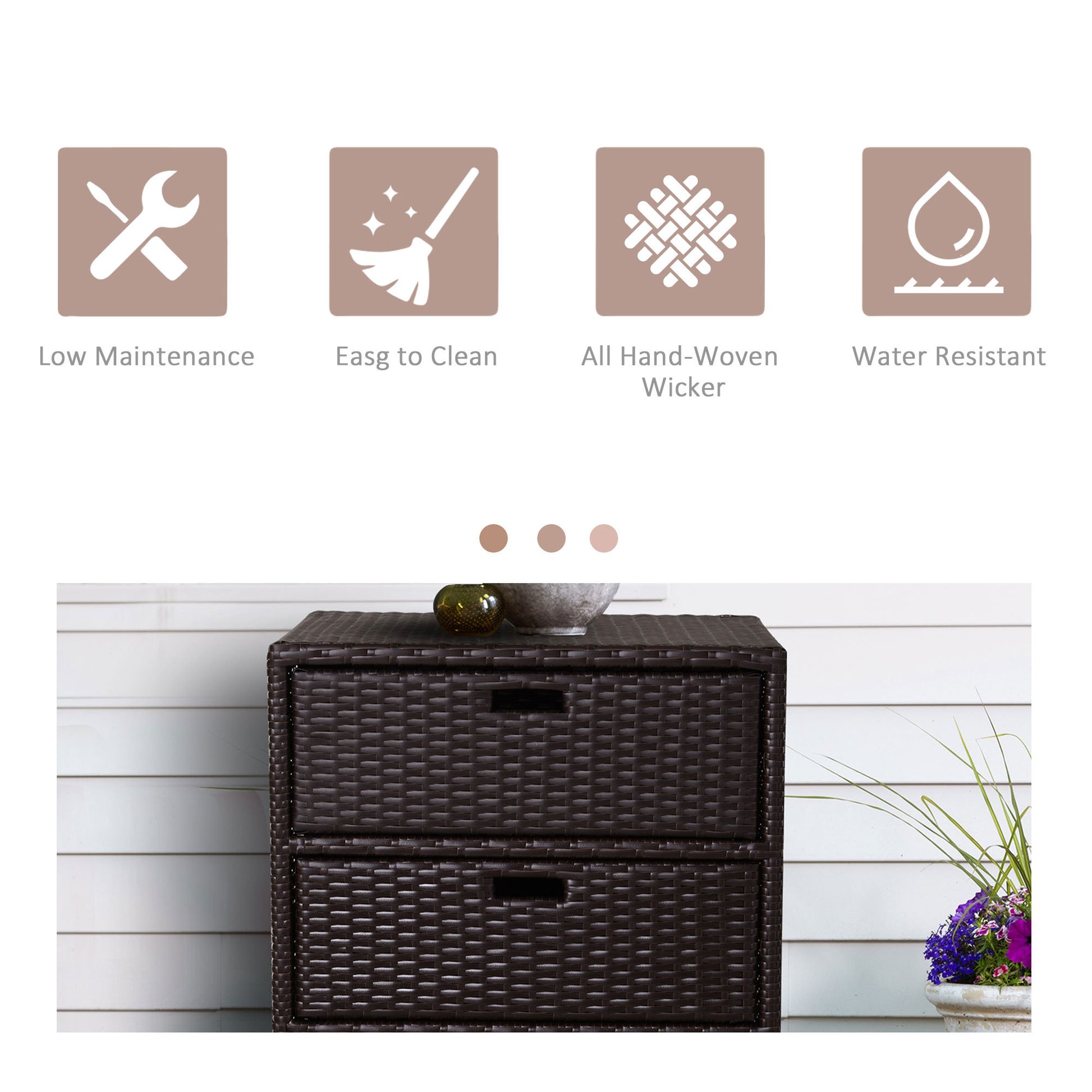 Outsunny Outdoor Towel Cabinet, Pe Rattan Pool Storage Organizer, Freestanding Outdoor Towel Rack For Pool With 3 Drawers And Weather Safe Material, Brown Brown Rattan