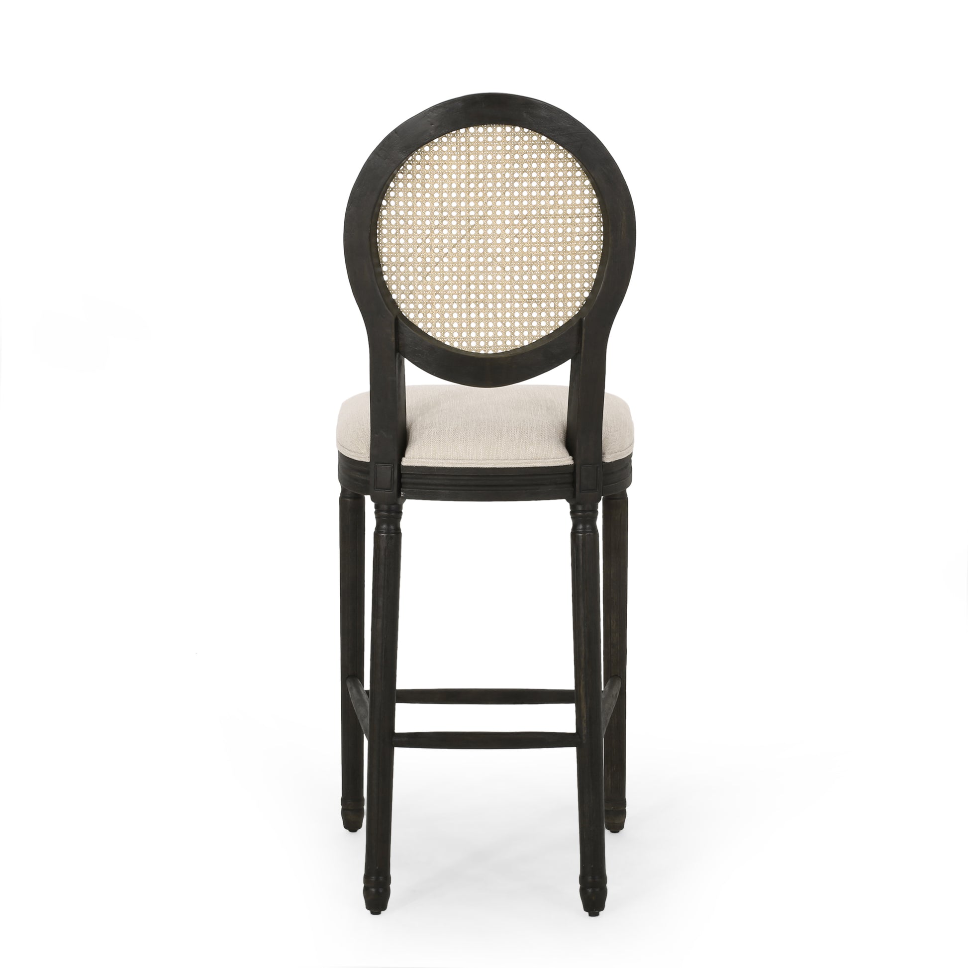 Barstool Beige Natural Wood Fabric Rattan