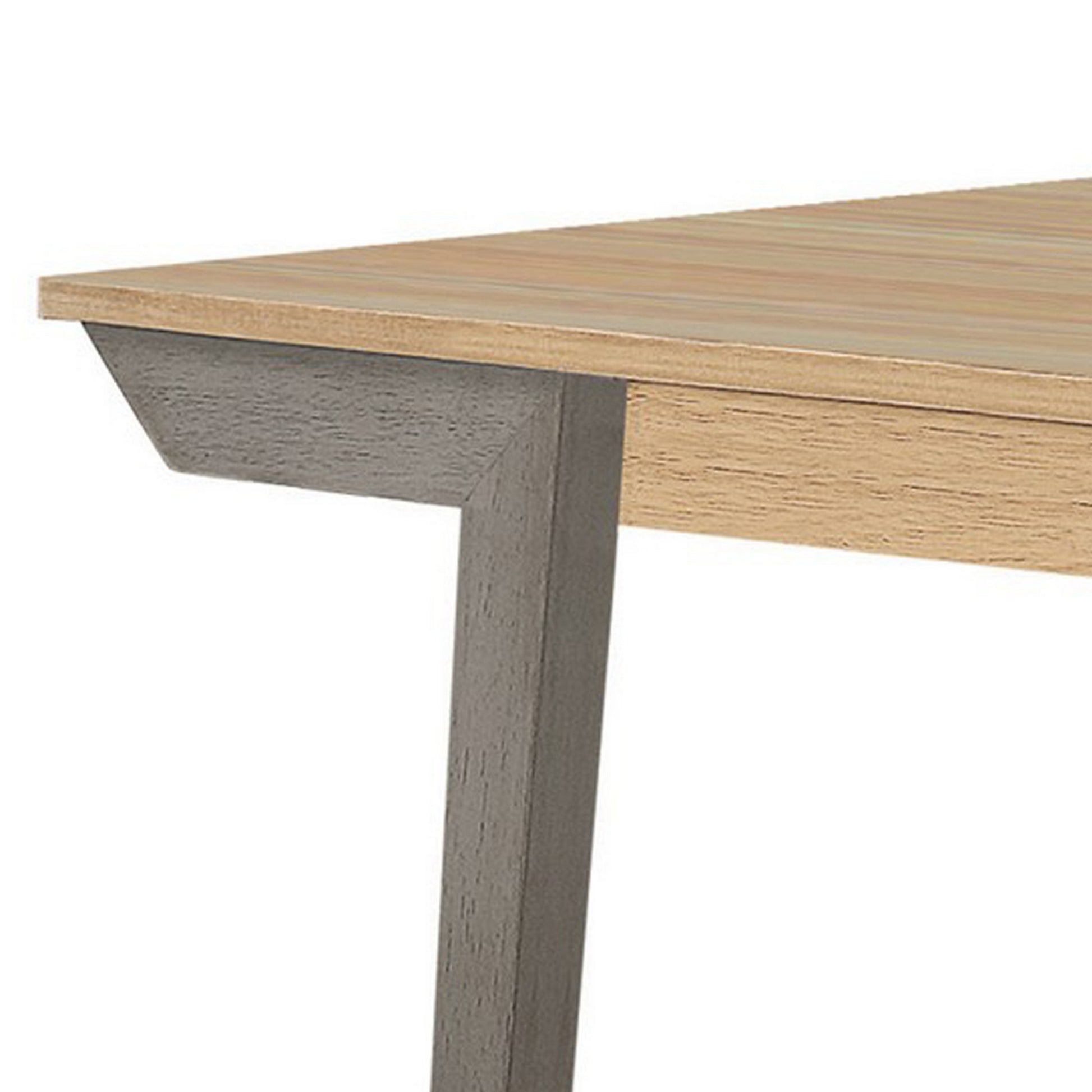 71 Inch Dining Table, Natural Brown Top, Farmhouse Style, Gray Flared Legs Brown Wood