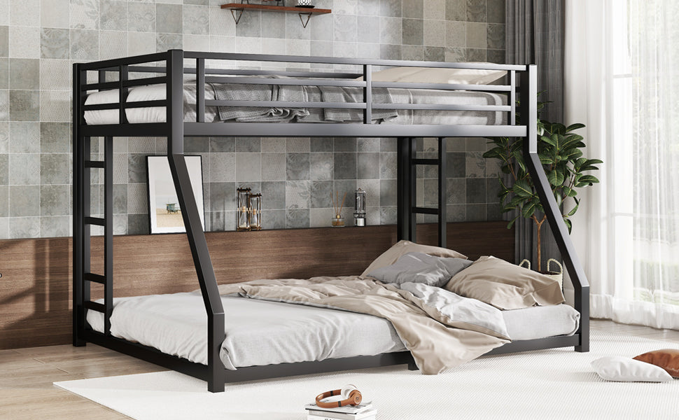 Metal Full Xl Over Queen Bunk Bed For Teens And Adults, Noise Reduced No Box Spring Needed, Black Full Xl Black Metal