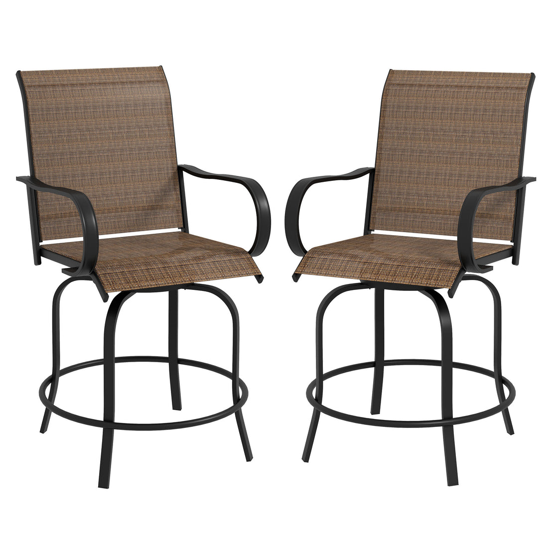 Outsunny Outdoor Bar Stools With Armrests, Set Of 2 360 Swivel Bar Height Patio Chairs With High Density Mesh Fabric, Steel Frame Dining Chairs For Balcony, Poolside, Backyard, Tan Brown Steel