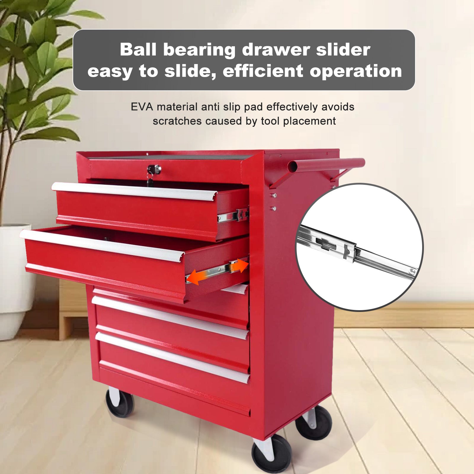 5 Drawer Metal Rolling Tool Chest With Wheels,Tool Storage Cabinet With Locking System Red Steel