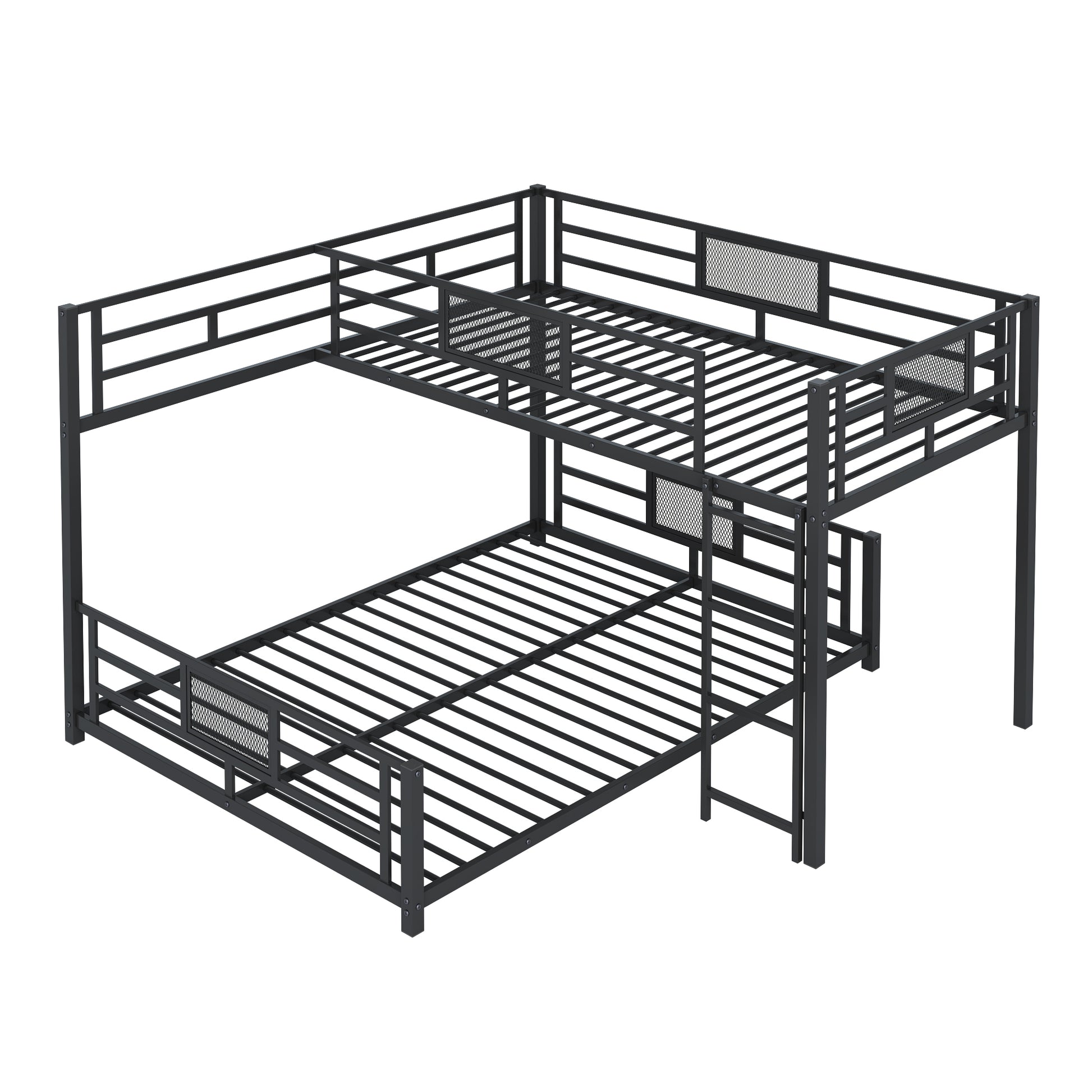 L Shaped Metal Twin Over Full Size Bunk Bed, Black Box Spring Not Required Black Metal Metal