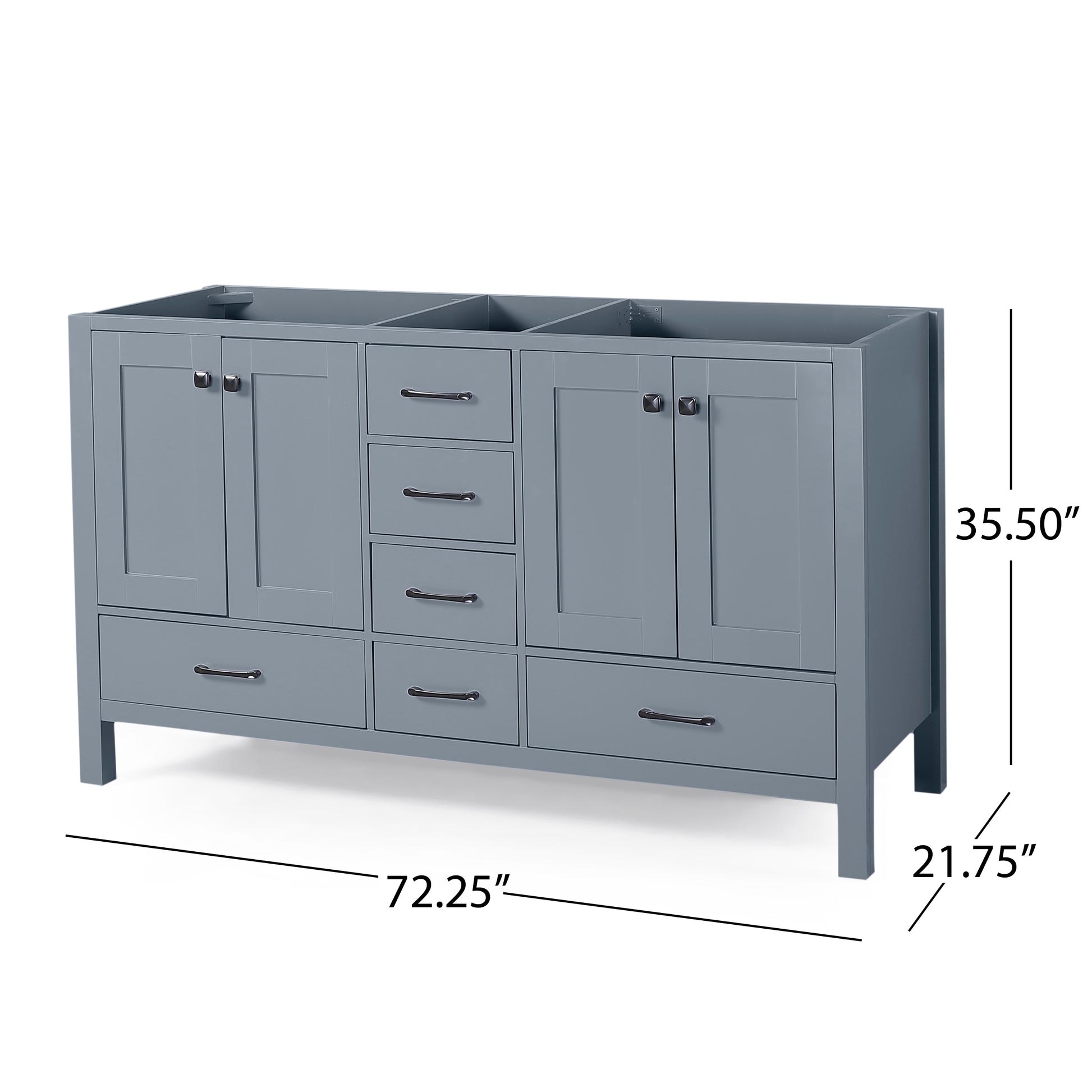 73'' Bathroom Vanity With Marble Top & Double Ceramic Sinks, 4 Doors, 6 Drawers, Grey Grey Plywood