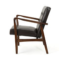 Club Chair, Mid Century Modern Faux Leather Club Chair With Wood Frame Brown Pu