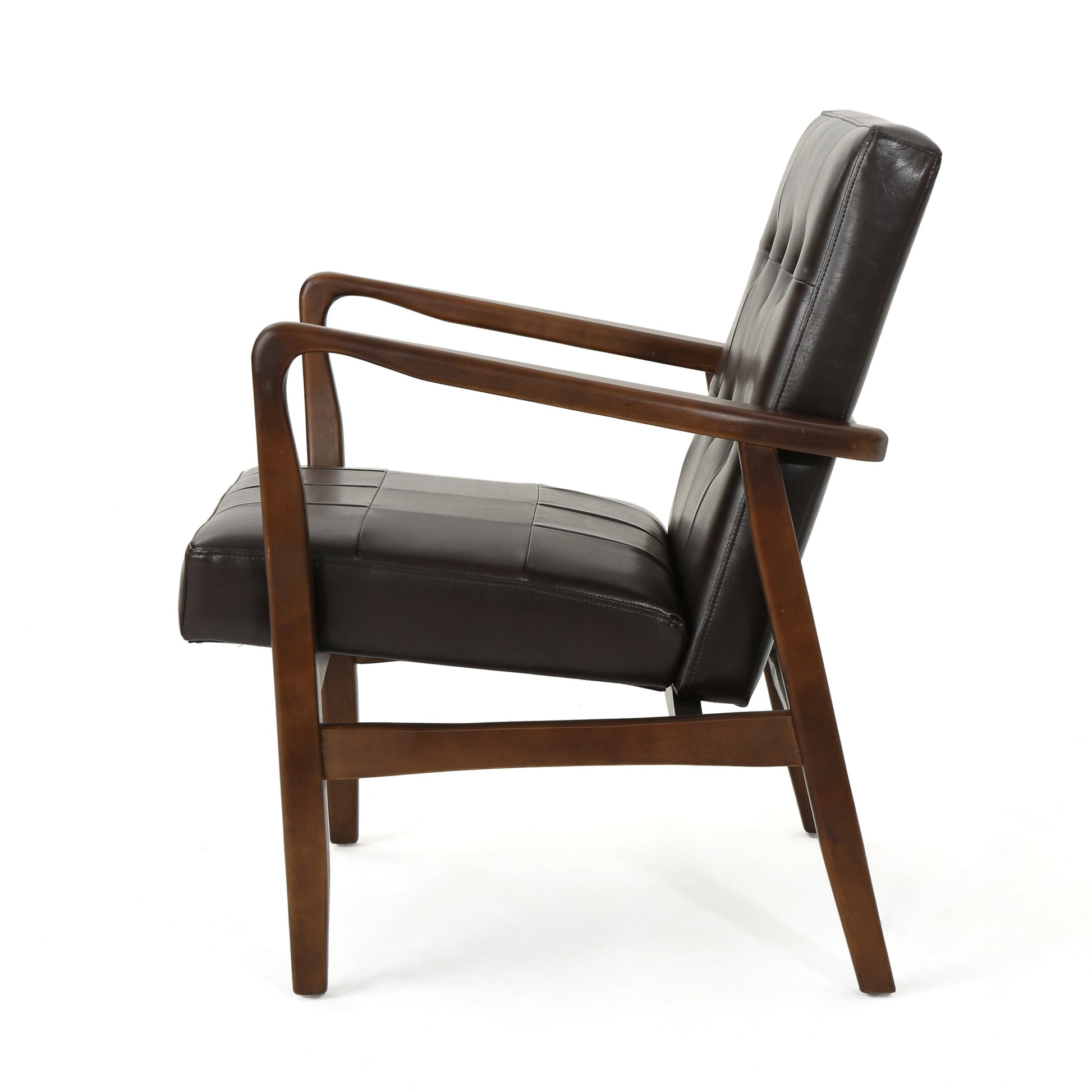 Club Chair, Mid Century Modern Faux Leather Club Chair With Wood Frame Brown Pu
