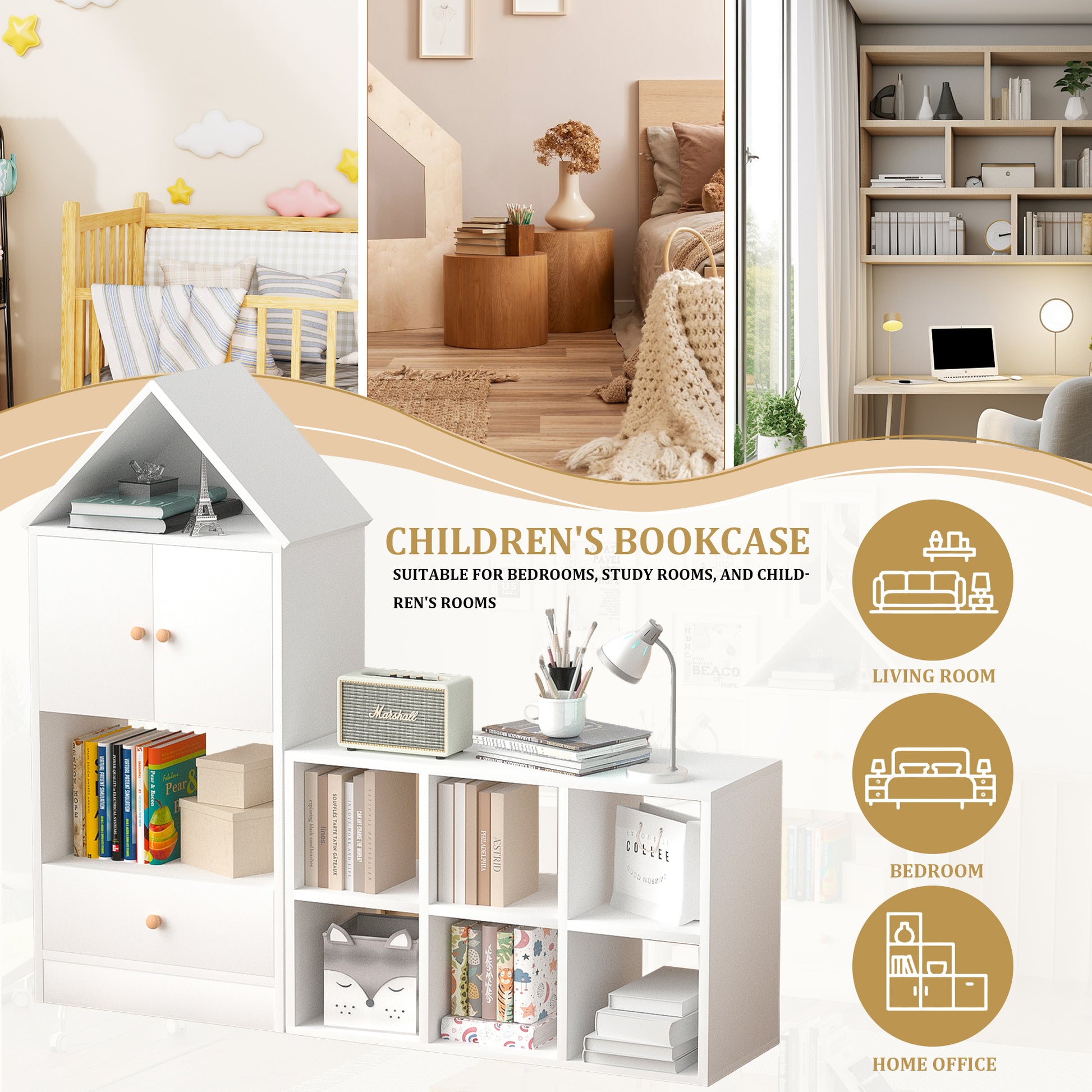 Versatile Children'S Bookshelf With House Shaped Design, Multi Functional Storage For Books And Toys, Adjustable Placement, Durable Kids Organizer For Playroom Or Bedroom Easy Assembly & Safe For