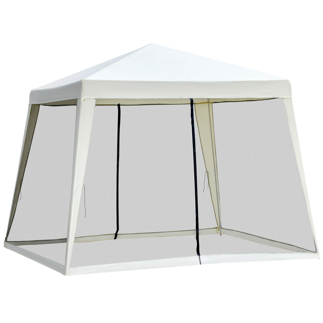Outsunny 10'X10' Outdoor Canopy Tent, Slant Leg Sun Shelter With Mesh Sidewalls, Patio Tents For Parties, Cream White Cream White Steel