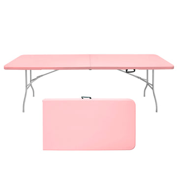 8Ft Pink Folding Table, Portable Plastic Table For Camping, Picnics, Parties, High Load Bearing Foldable Table Pink Garden & Outdoor Iron Plastic