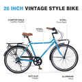 7 Speed, Steel Frame, Multiple Colors 26 Inch Vintage Style Bike,Retro Commute Bike For Women And Men Blue Steel