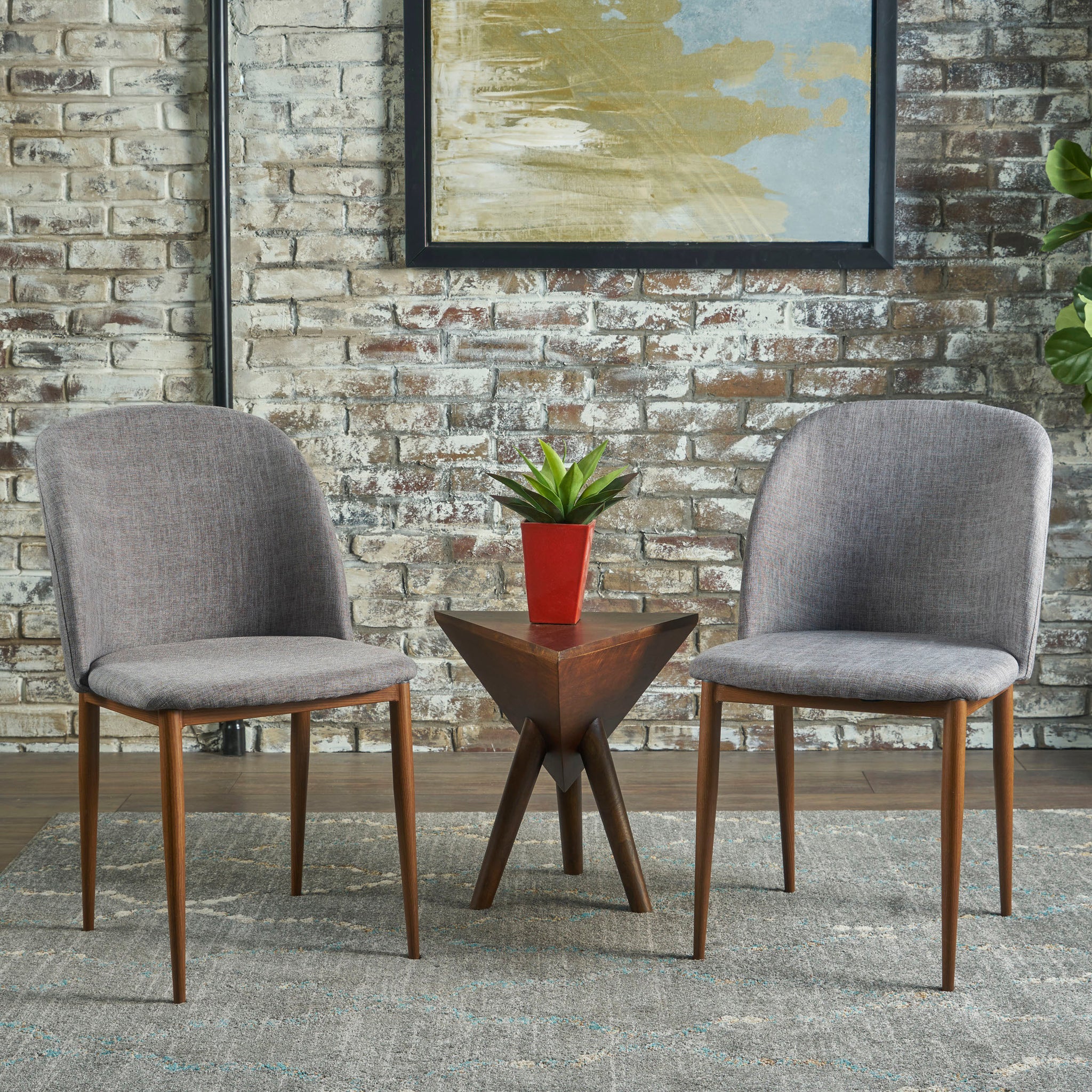 Mid Century Dining Chair Fabric Upholstered Chair Set Of 2 , Grey Light Grey Fabric