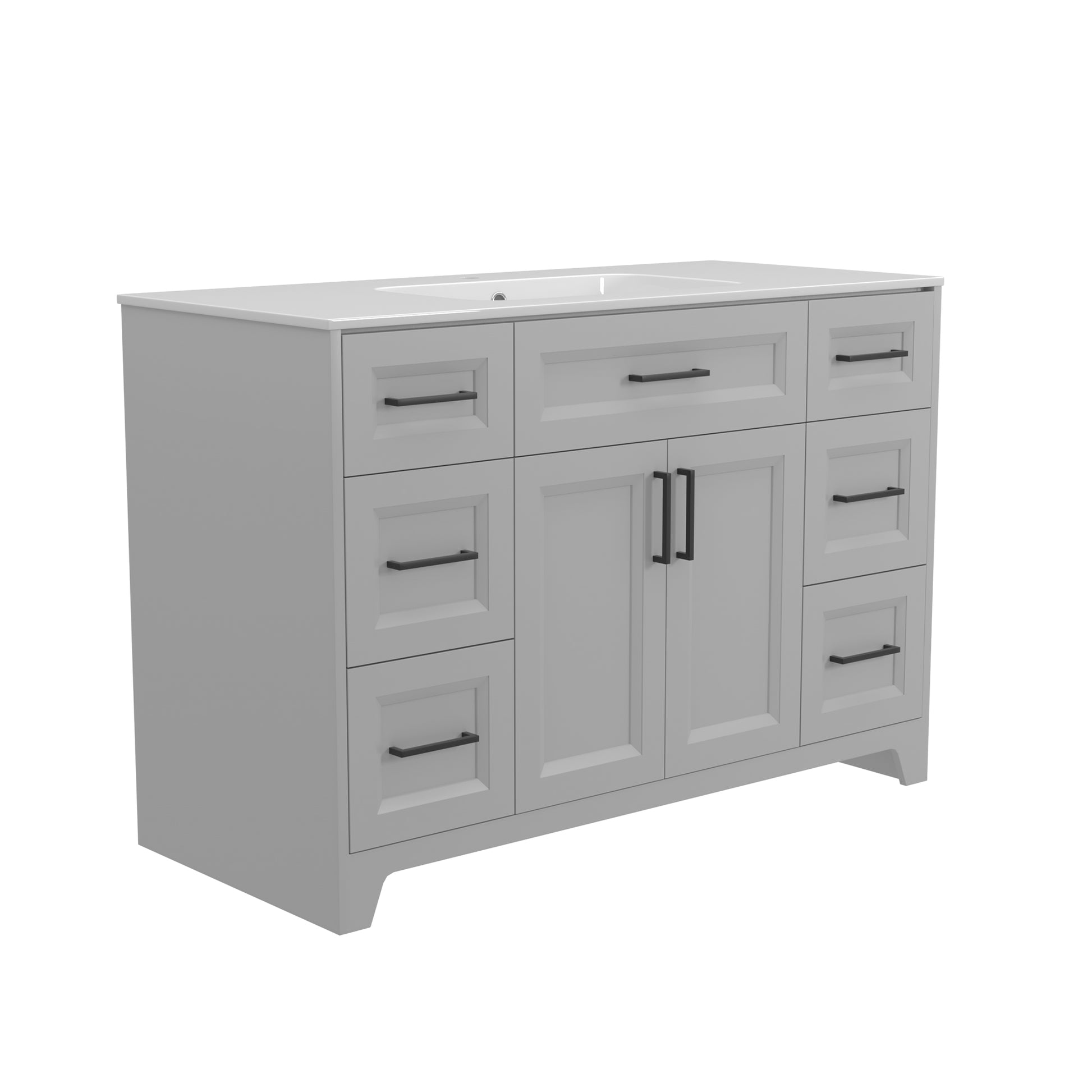 Solid Wood 48 Inch Bathroom Vanity With Single Sink Combo, Modern Vanity Cabinet With 2 Soft Closing Doors & 6 Full Extension Dovetail Drawers Light Grey 4 Light Grey 2 2 48 In & Above 32 To 35 In Soft Close Doors Bathroom Freestanding Luxury,Modern 20