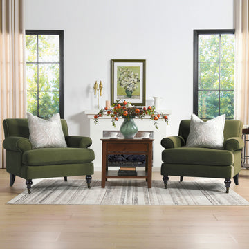 Alana 38" Lawson Accent Arm Chair Metal Casters, Olive Green Performance Velvet Olive Green Foam Velvet
