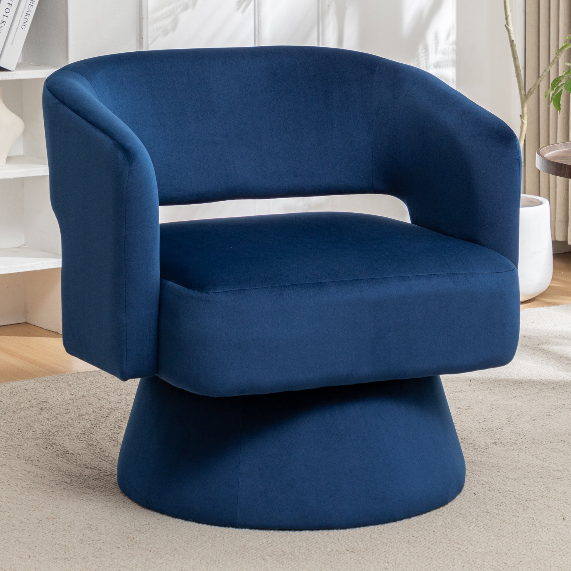 Swivel Barrel Chair, Velvet Accent Armchair 360 Degree Swivel Club Chair For Living Room Bedroom Reception Room Blue Foam Velvet