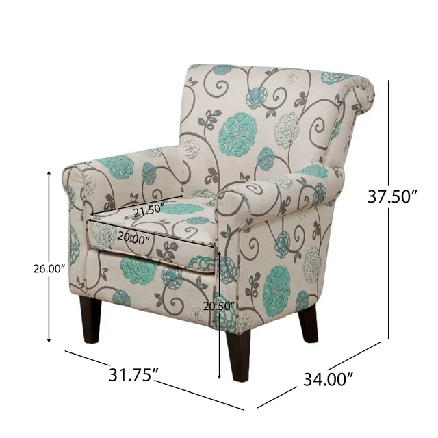 Jasmine Club Chair White Blue Fabric