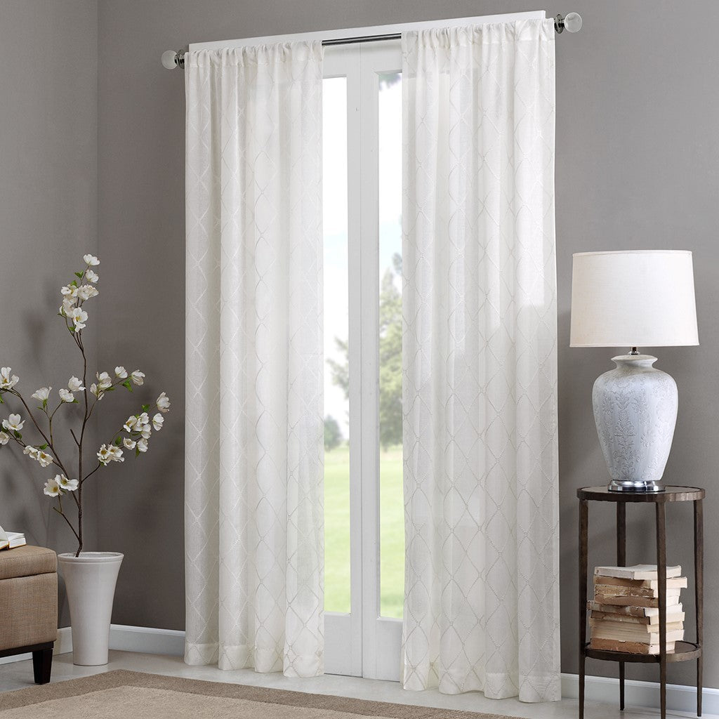 Diamond Sheer Window Curtain Panel Only 1 Pc Panel White Polyester